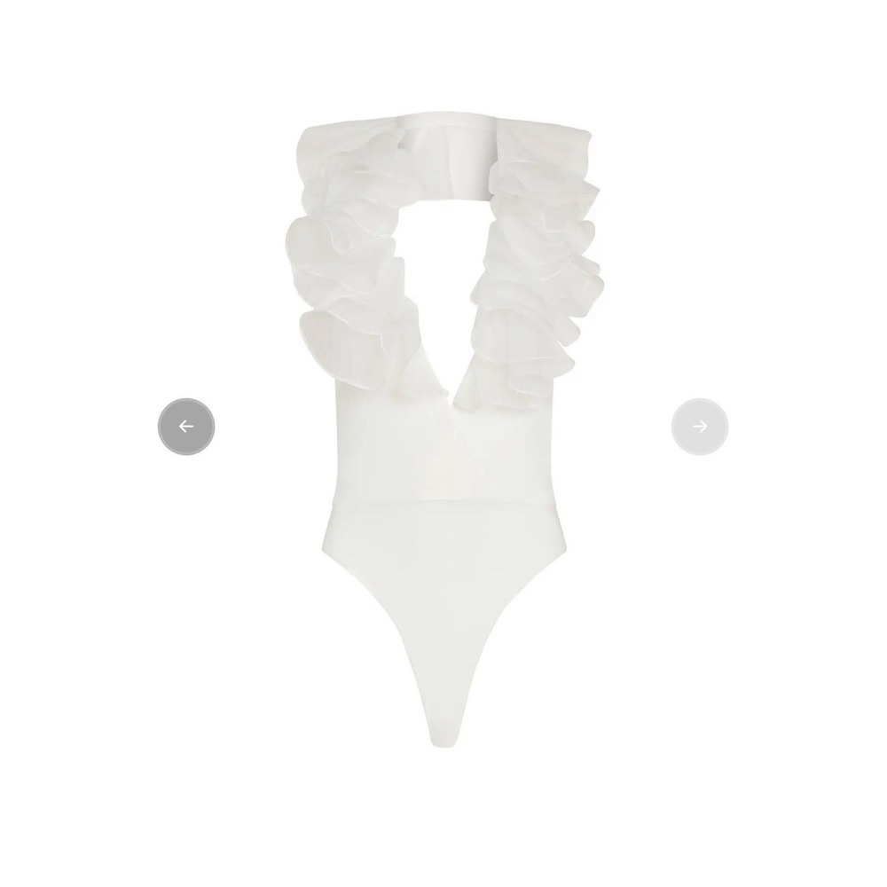 Amanda Uprichard Shiloh Bodysuit Size L Ivory Organza Ruffle Halter NWT
